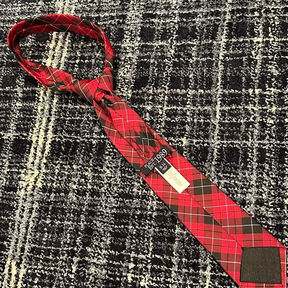1989 Place Kids Red and Black Checkered Tie